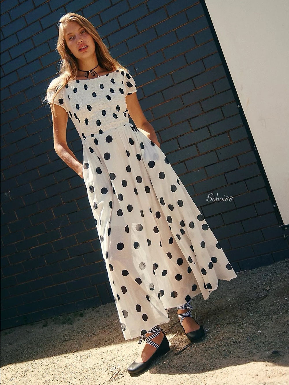NWT Free People Ultraviolet Smocked Boho Maxi Dress Puff Sleeve Strappy Back - Picture 4 of 11